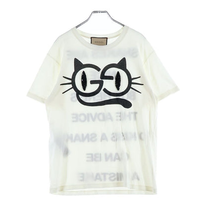 Gucci Cat Eye Rhinestone Print Embroidery Crew Neck Short Sleeve T-Shirt White