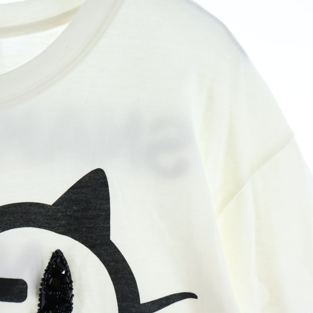 Gucci Cat Eye Rhinestone Print Embroidery Crew Neck Short Sleeve T-Shirt White — view 5