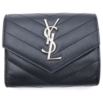 Saint Laurent Cassandra V-stitch Compact Three Fold Wallet Trifold Leather