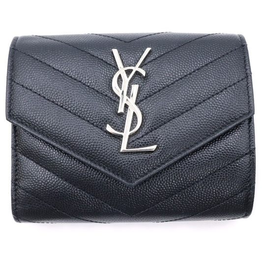 Saint Laurent Cassandra V-stitch Compact Three Fold Wallet Trifold Leather