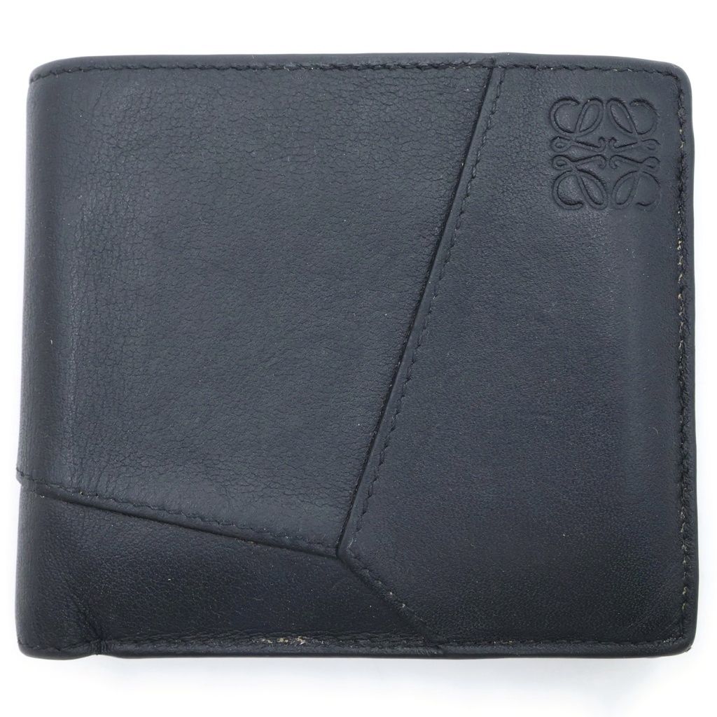 Loewe Puzzle Anagram Bifold Wallet Compact Card Case Black Leather