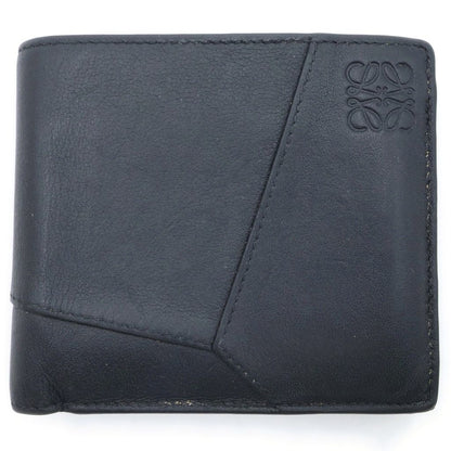 Loewe Puzzle Anagram Bifold Wallet Compact Card Case Black Leather
