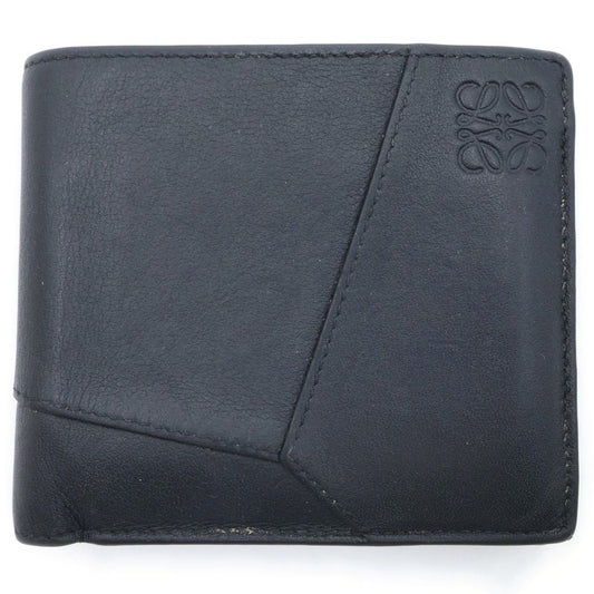 Loewe Puzzle Anagram Bifold Wallet Compact Card Case Black Leather