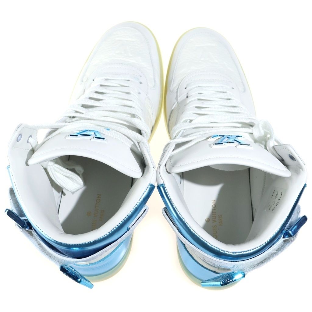 Louis Vuitton Monogram Rivoli Line High-Top Sneakers White Blue — view 4