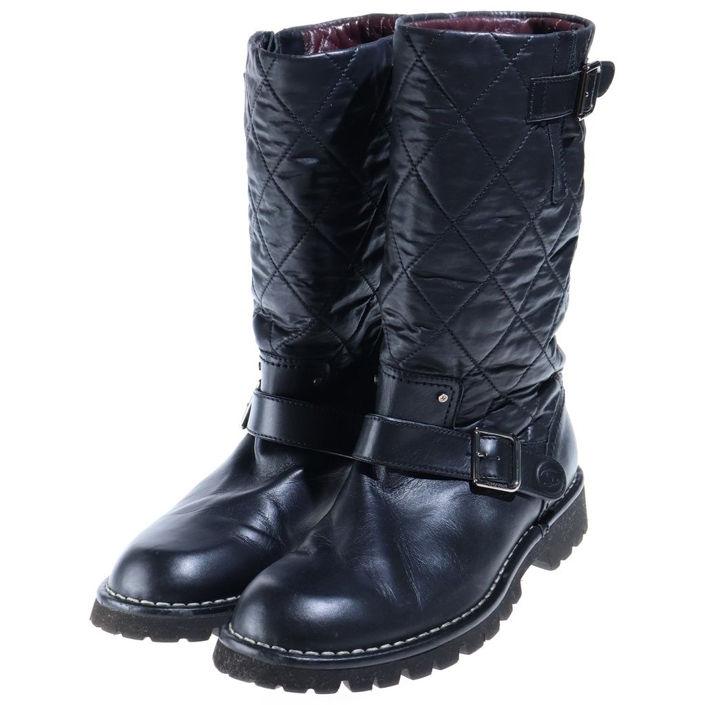 Chanel Quilted Engineer Boots Flat Black Lambskin Silver — view 2