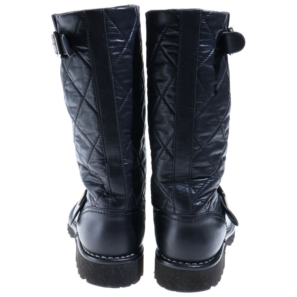 Chanel Quilted Engineer Boots Flat Black Lambskin Silver — view 3
