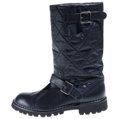 Chanel Quilted Engineer Boots Flat Black Lambskin Silver