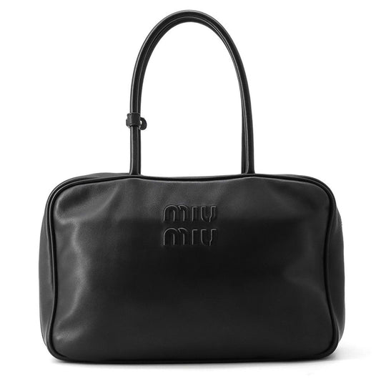 Miu Miu Tote Bag Beau Logo Leather Black