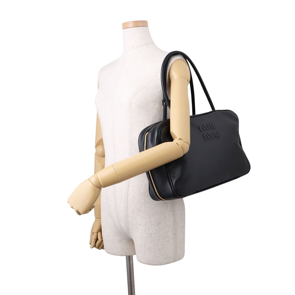 Miu Miu Tote Bag Beau Logo Leather Black — view 4