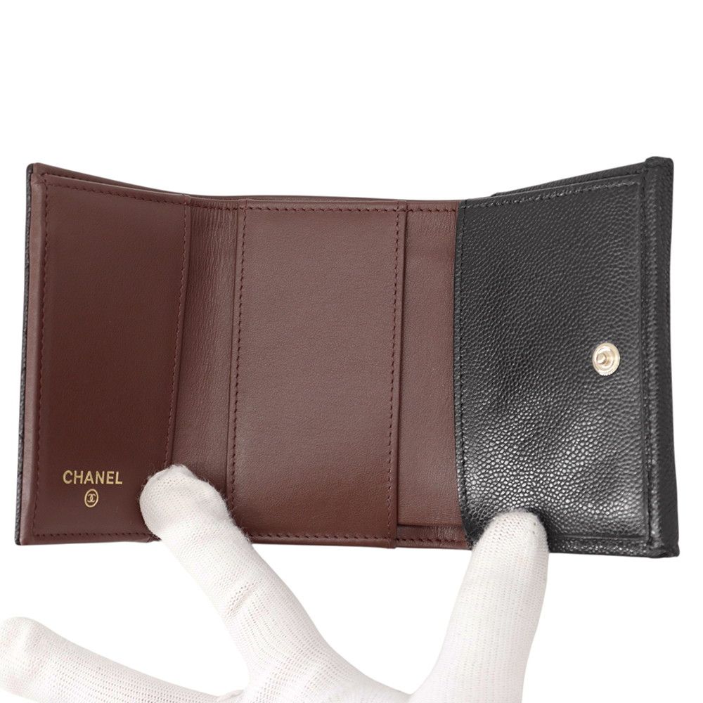 Chanel Trifold Wallet Quilted CC Logo Classic Small Flap Caviar Leather Black — view 4