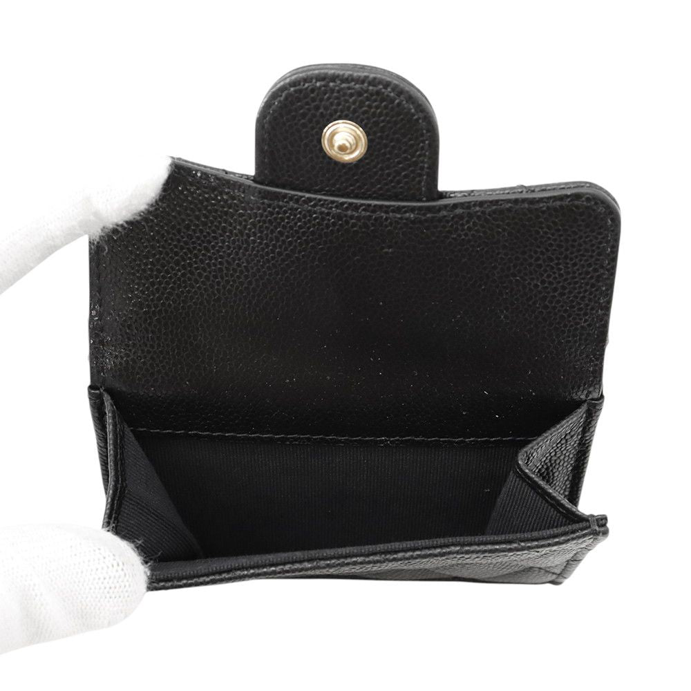 Chanel Trifold Wallet Quilted CC Logo Classic Small Flap Caviar Leather Black — view 6
