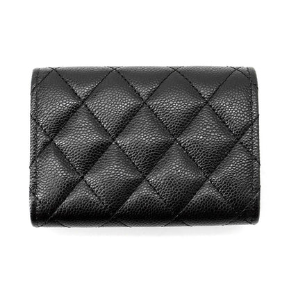 Chanel Trifold Wallet Quilted CC Logo Classic Small Flap Caviar Leather Black — view 3