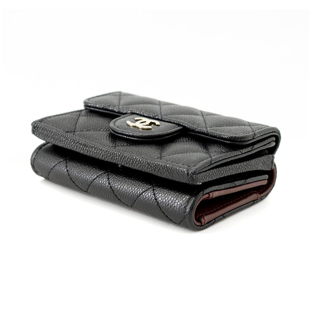Chanel Trifold Wallet Quilted CC Logo Classic Small Flap Caviar Leather Black — view 2