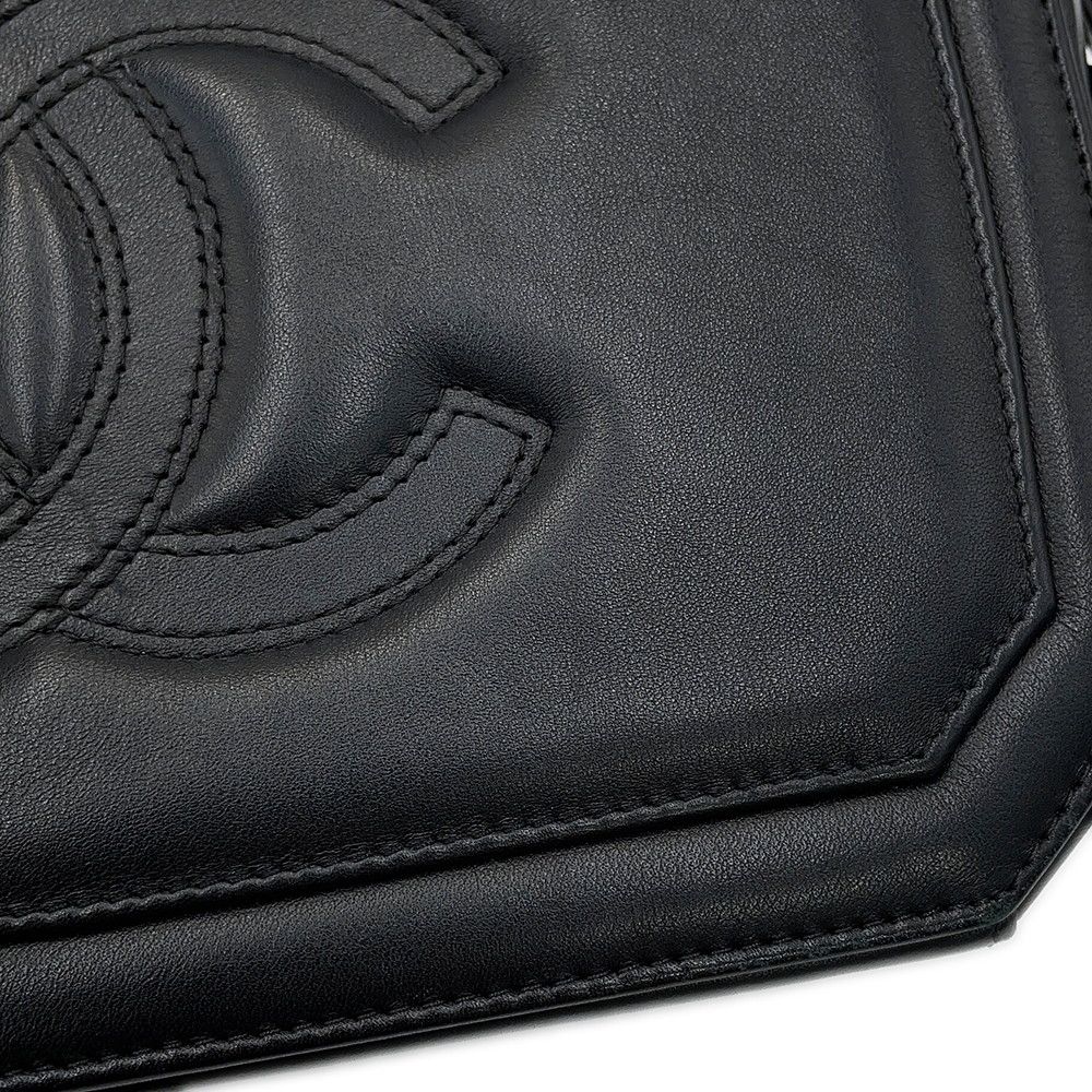 Chanel Chain Shoulder Bag Octagon CC Logo Lambskin Black — view 6