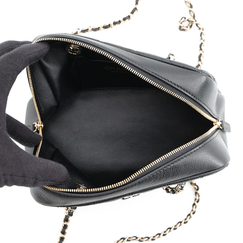 Chanel Chain Shoulder Bag CC Logo Quilted Small Caviar Leather Black — view 5