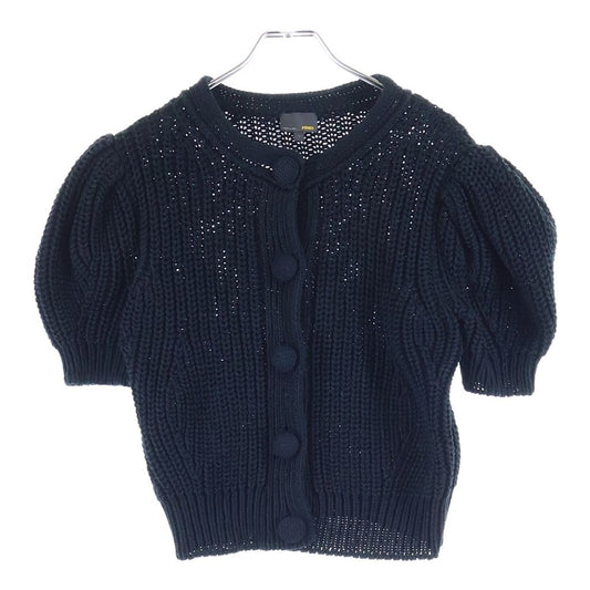 Fendi Cardigan Short Sleeve Puff Knit Black Cotton