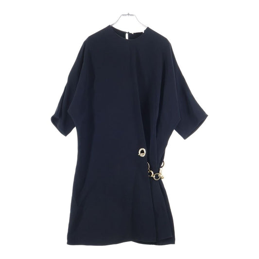 Celine Wrap Dress Caddy Gold Charm Decoration Short Sleeve Rayon Black