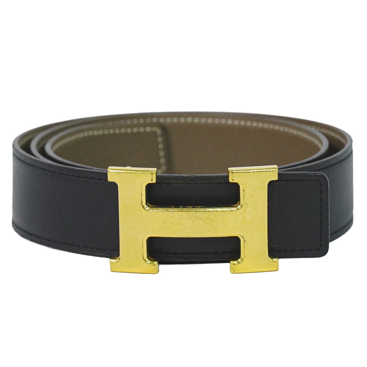 Hermes Constance H Belt 80 Leather Black Greige Gold