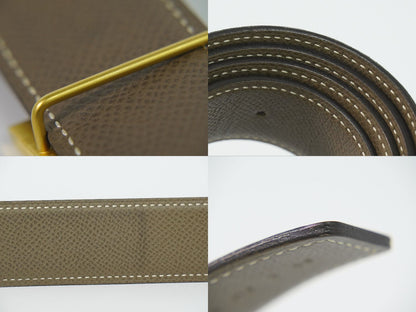 Hermes Constance H Belt 80 Leather Black Greige Gold — view 8