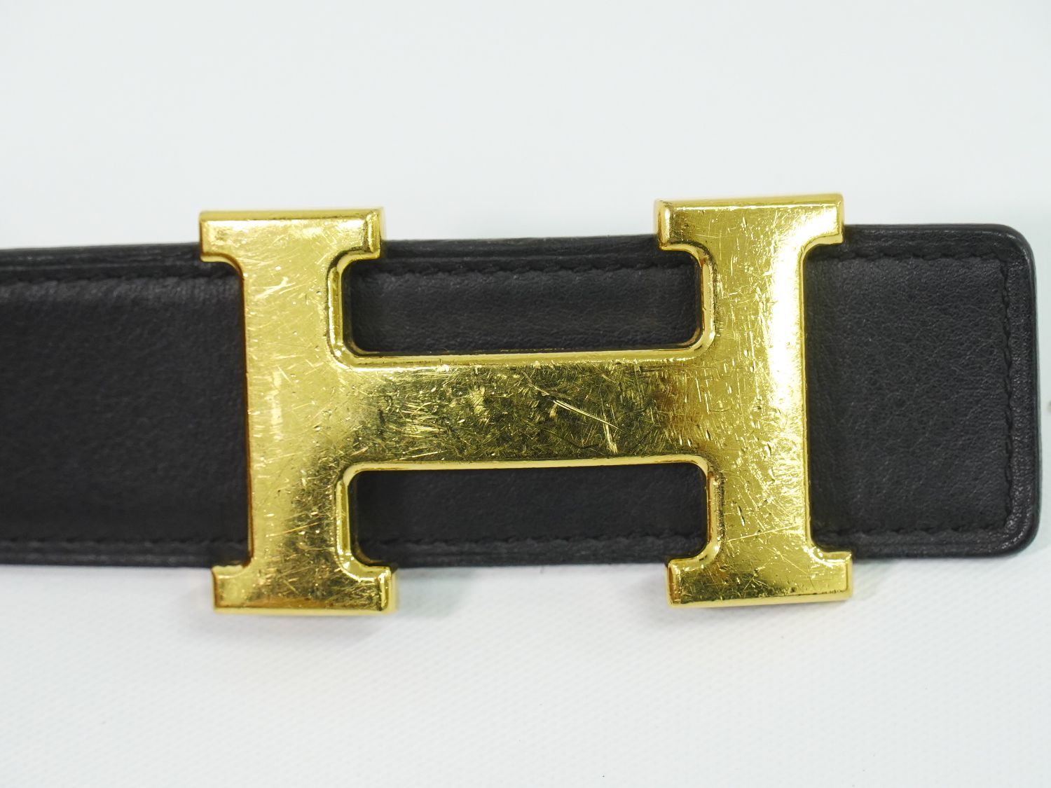 Hermes Constance H Belt 80 Leather Black Greige Gold — view 6