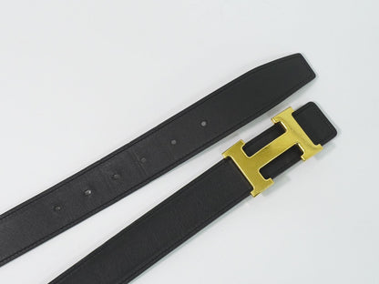 Hermes Constance H Belt 80 Leather Black Greige Gold — view 2