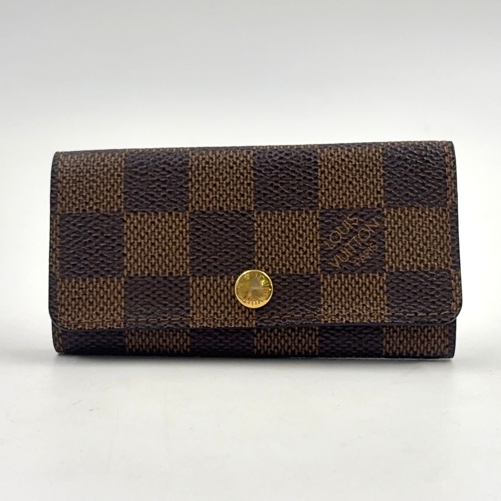 Louis Vuitton Multicles 4 Damier Ebene Brown Key Case Gold Key Holder