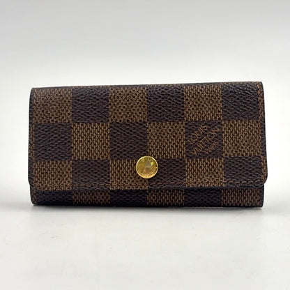 Louis Vuitton Multicles 4 Damier Ebene Brown Key Case Gold Key Holder