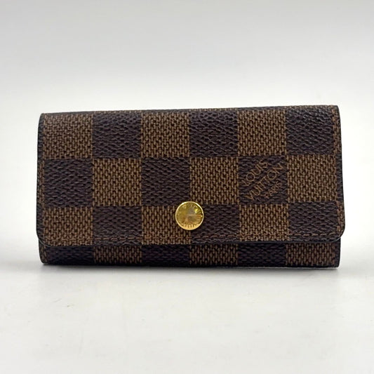 Louis Vuitton Multicles 4 Damier Ebene Brown Key Case Gold Key Holder