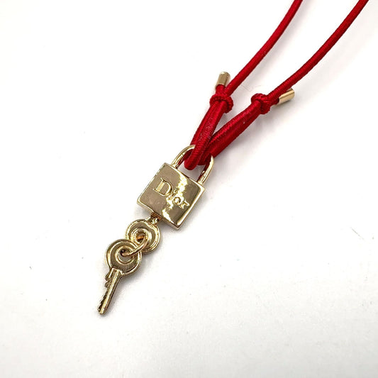 Dior Keylock Choker Metal Nylon Gold Red Necklace