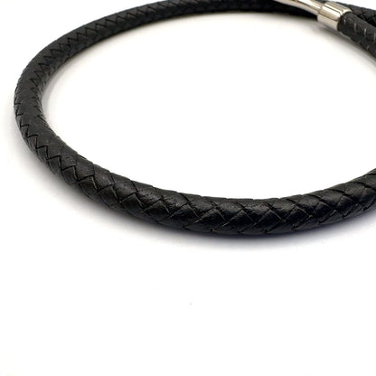 Hermes Jumbo Bracelet Leather Black Bangle Silver — view 8