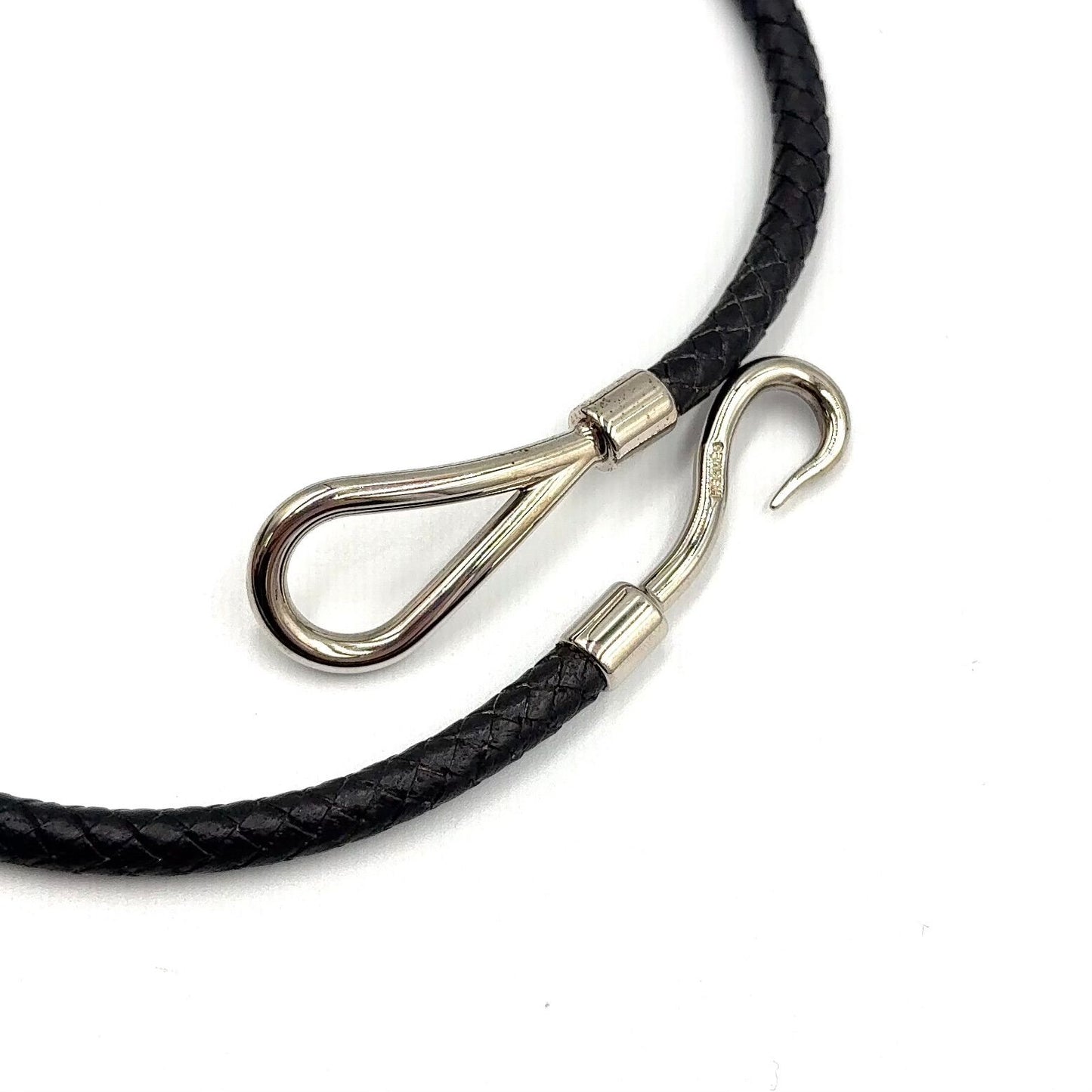 Hermes Jumbo Bracelet Leather Black Bangle Silver — view 6