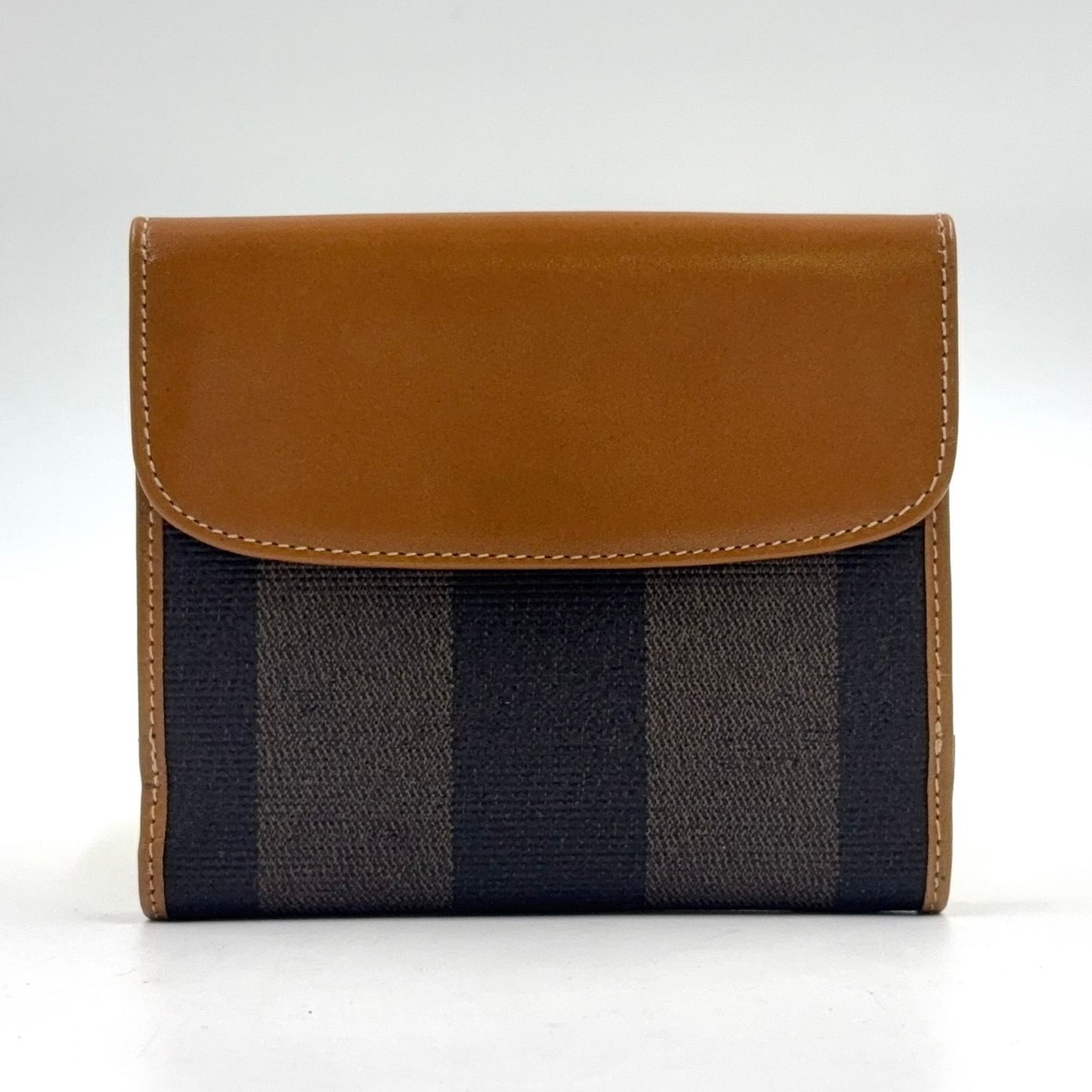 Fendi Pecan Leather Brown Beige Snap Wallet Gold