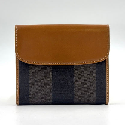 Fendi Pecan Leather Brown Beige Snap Wallet Gold
