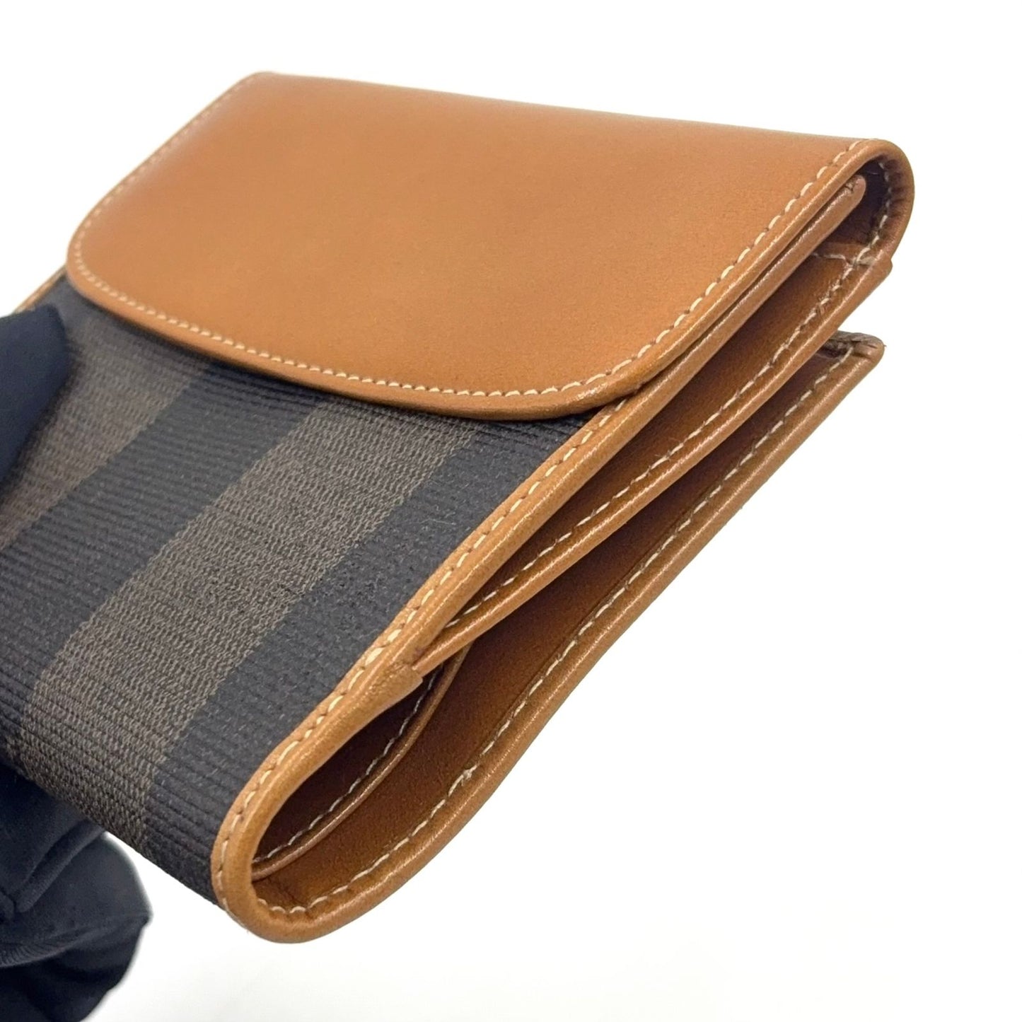 Fendi Pecan Leather Brown Beige Snap Wallet Gold — view 6