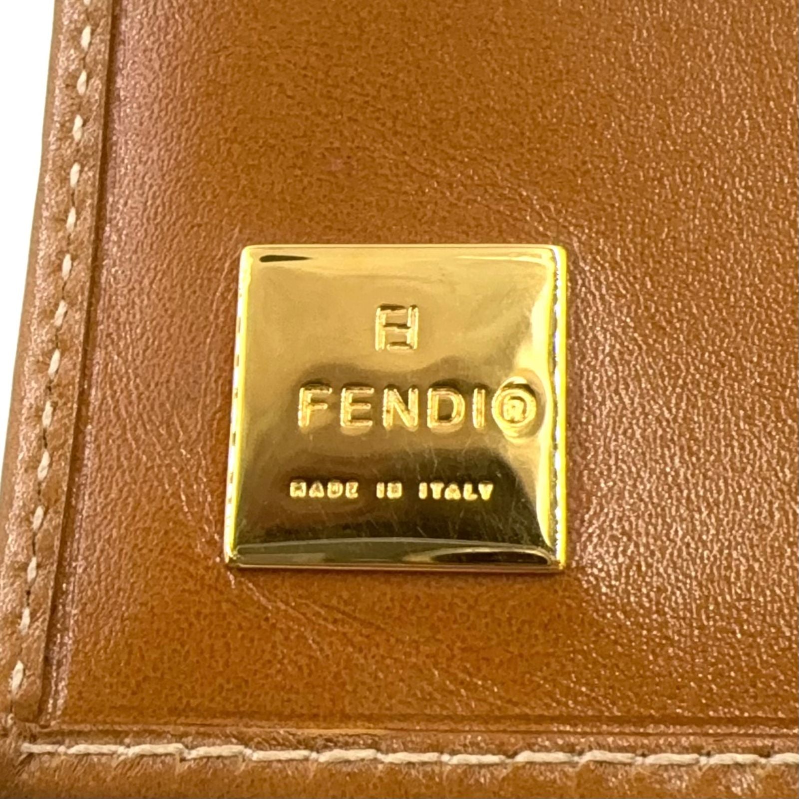 Fendi Pecan Leather Brown Beige Snap Wallet Gold — view 4