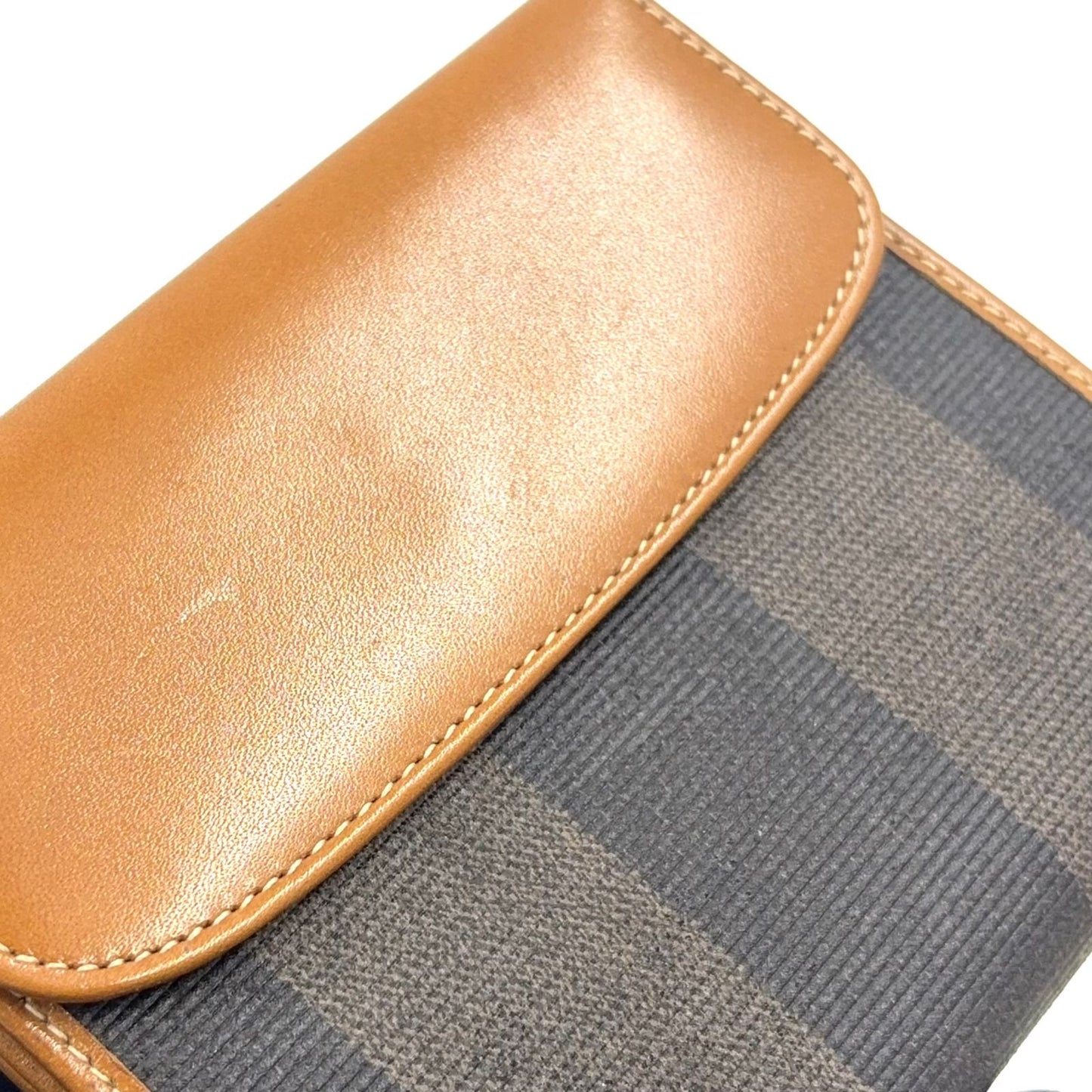 Fendi Pecan Leather Brown Beige Snap Wallet Gold — view 7