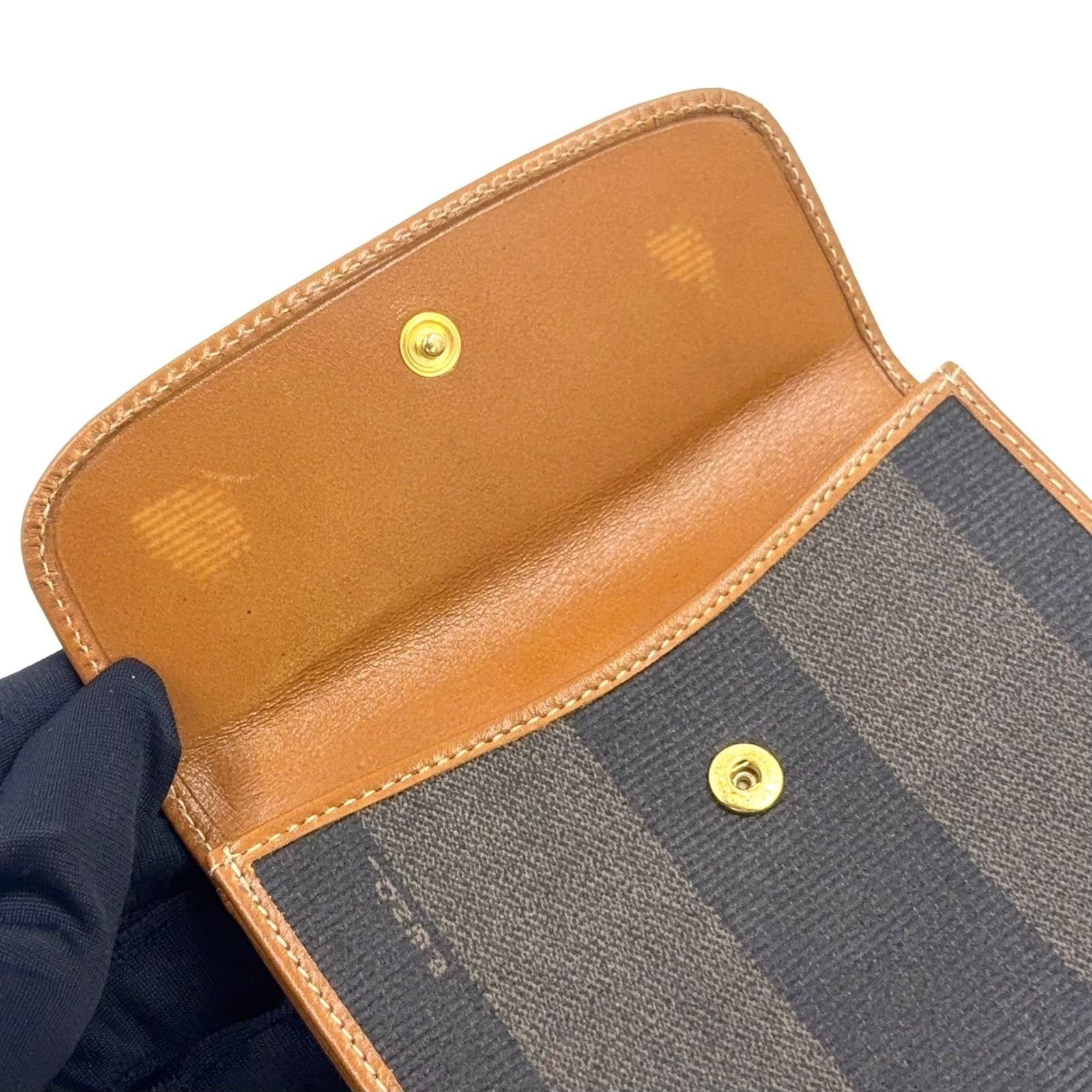 Fendi Pecan Leather Brown Beige Snap Wallet Gold — view 8