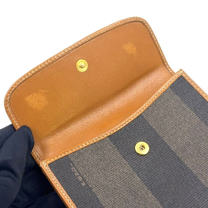 Fendi Pecan Leather Brown Beige Snap Wallet Gold — view 8