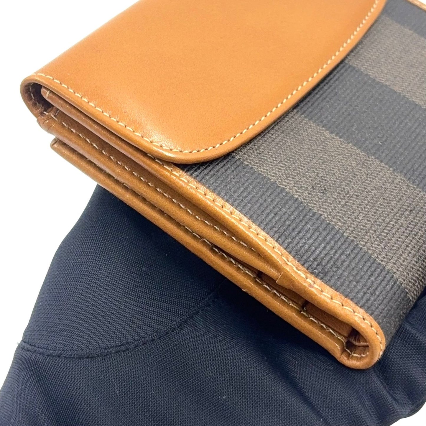 Fendi Pecan Leather Brown Beige Snap Wallet Gold — view 5