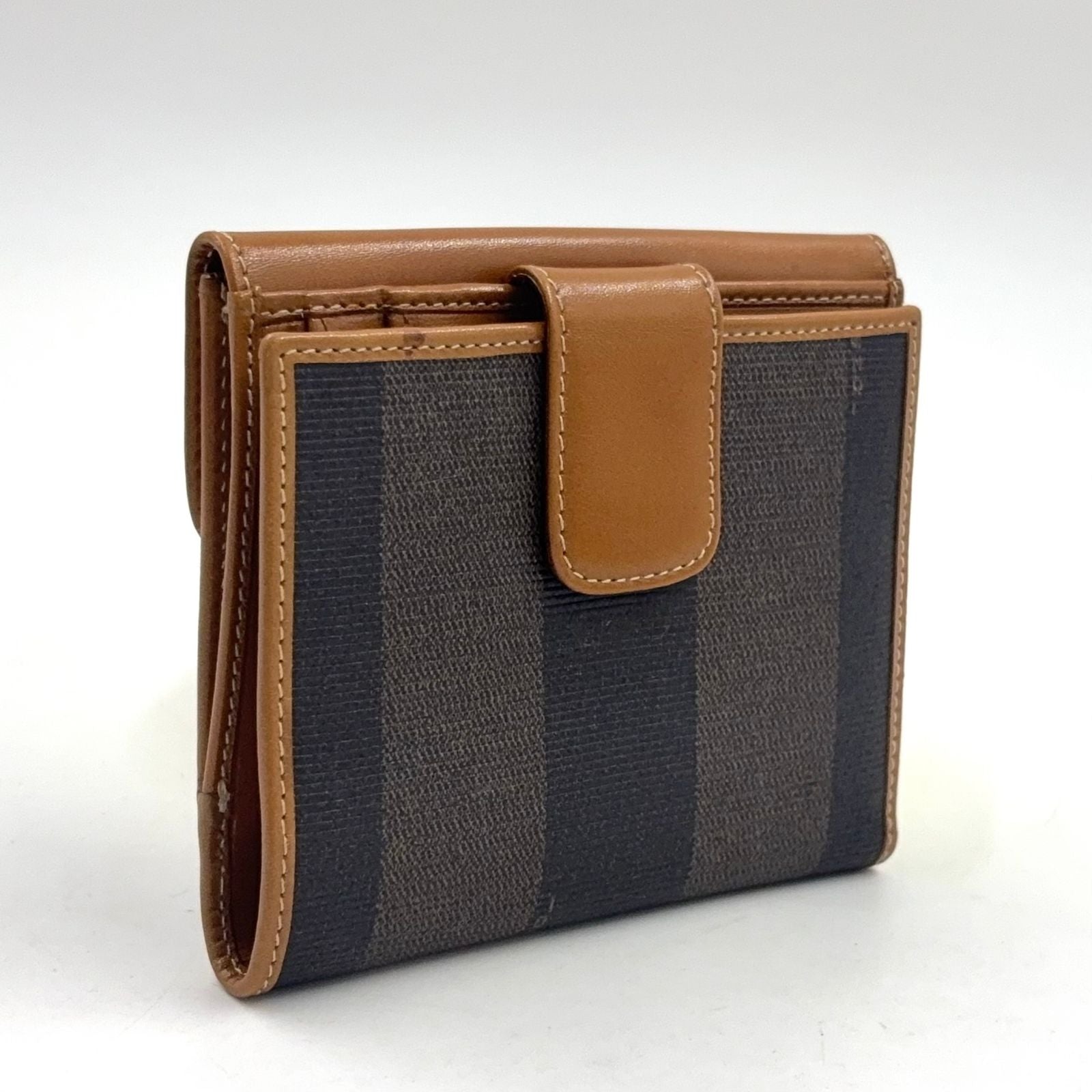 Fendi Pecan Leather Brown Beige Snap Wallet Gold — view 2