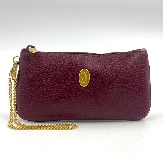 Cartier Must Oval Logo Chain Mini Pouch Leather Bordeaux Gold