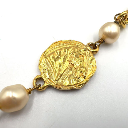 Chanel CC Logo Coin Motif Metal Faux Pearl Gold Necklace — view 5