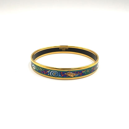 Hermes Enamel Metal Gold Multicolor Bracelet Bangle