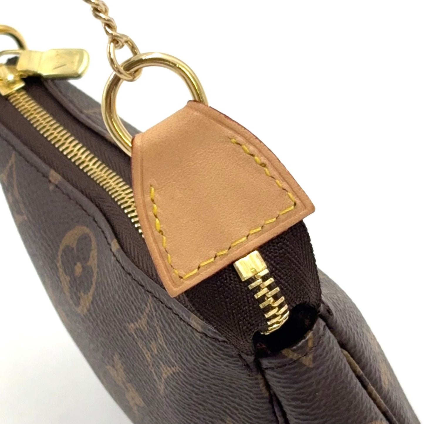 Louis Vuitton Mini Pochette Accessoires Monogram Leather Brown Handbag Gold — view 5