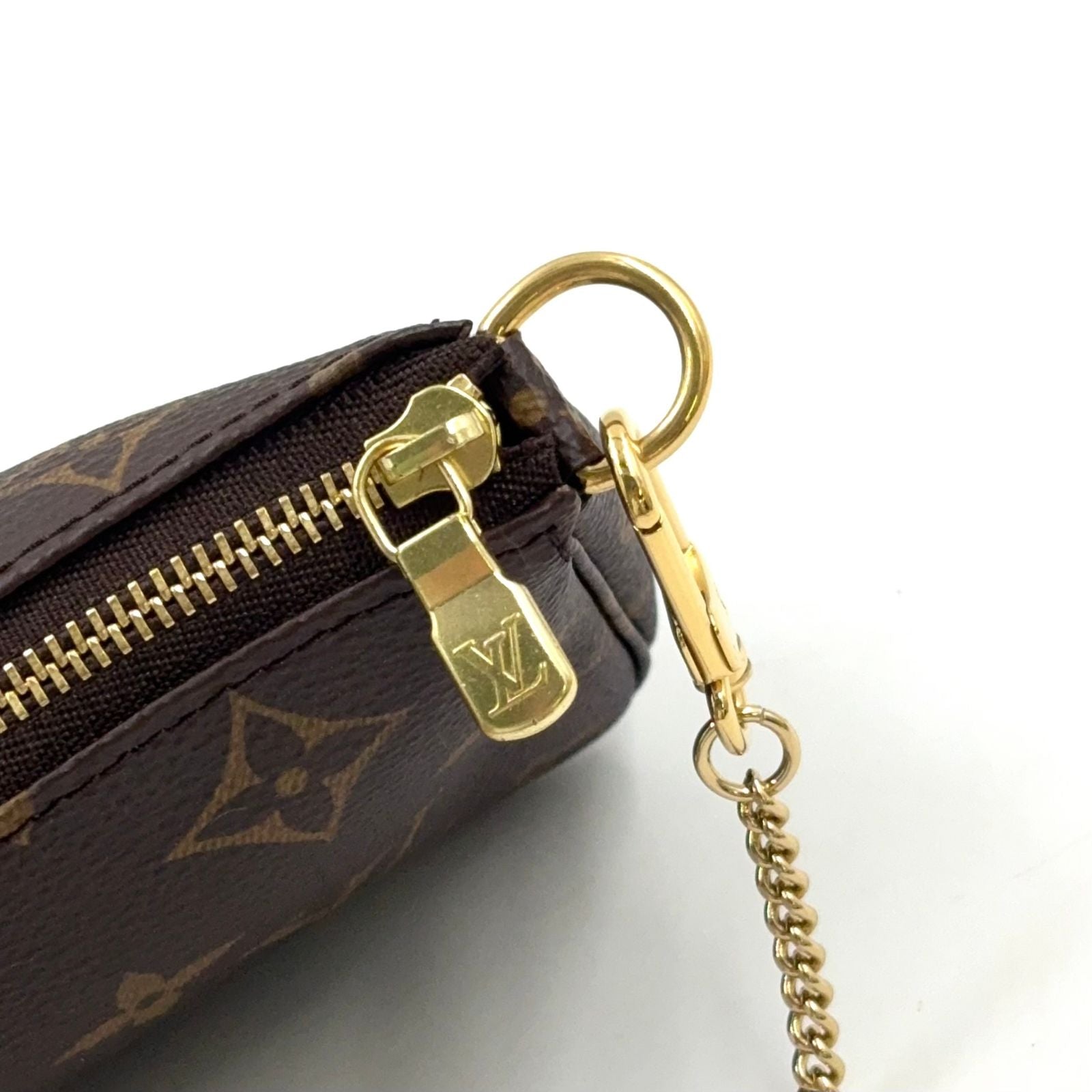 Louis Vuitton Mini Pochette Accessoires Monogram Leather Brown Handbag Gold — view 6