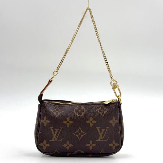 Louis Vuitton Mini Pochette Accessoires Monogram Leather Brown Handbag Gold
