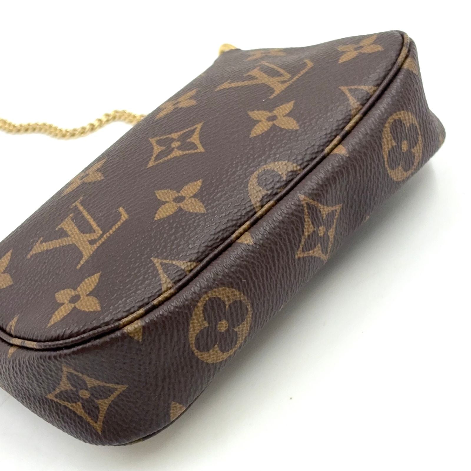 Louis Vuitton Mini Pochette Accessoires Monogram Leather Brown Handbag Gold — view 8