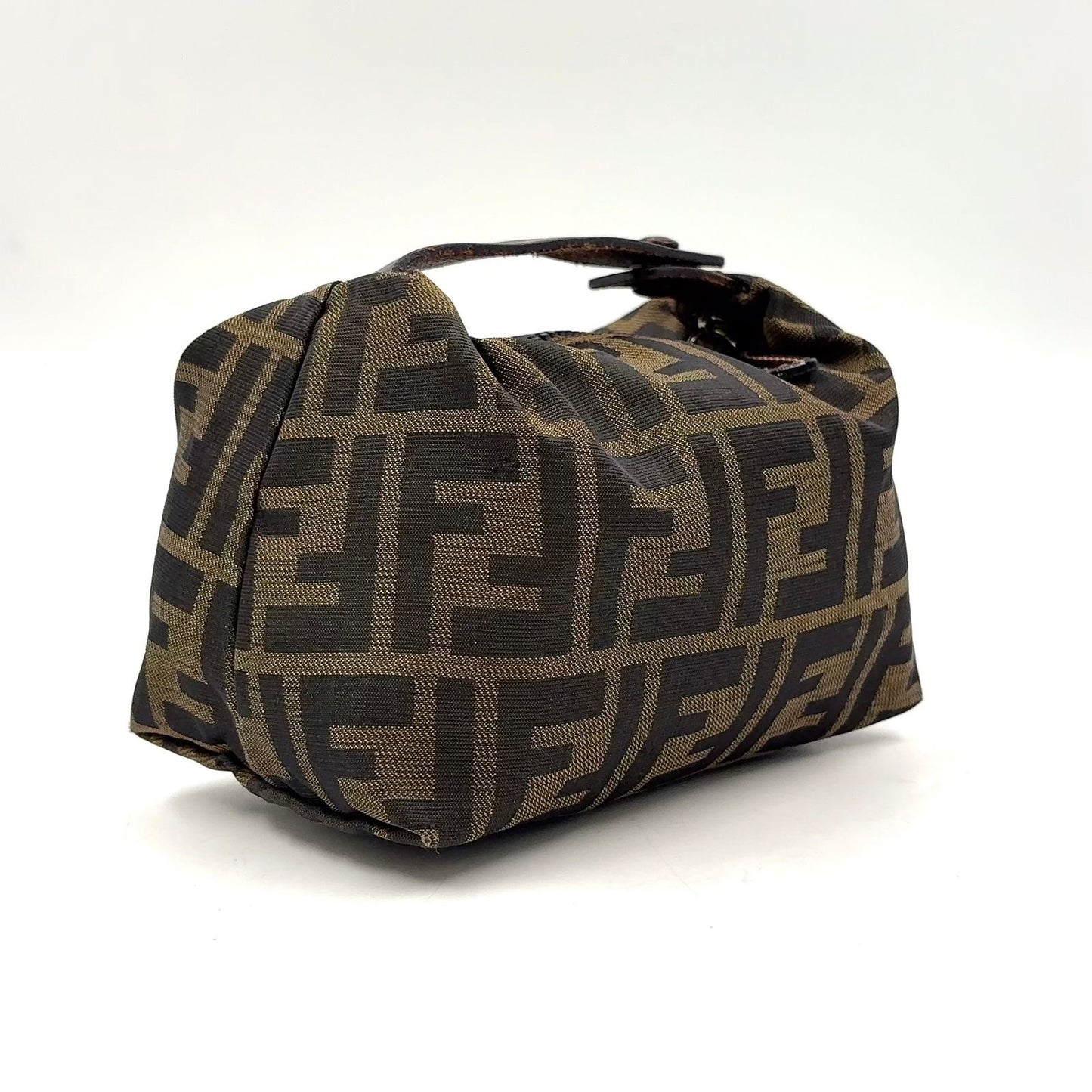Fendi Zucca Mini Vanity Leather Canvas Brown Pouch Silver — view 2