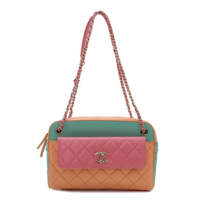 Chanel Shoulder Bag Multicolor Gold Leather CC Logo