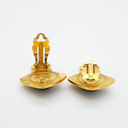 Chanel Earrings Vintage CC Logo Gold Plated Black — view 3